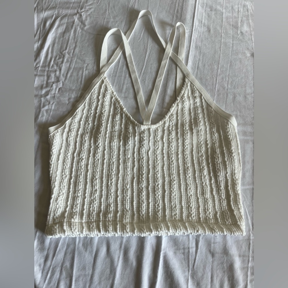 Zara NWT cream ribbed knit crop tank Size Small, crisscrossed straps